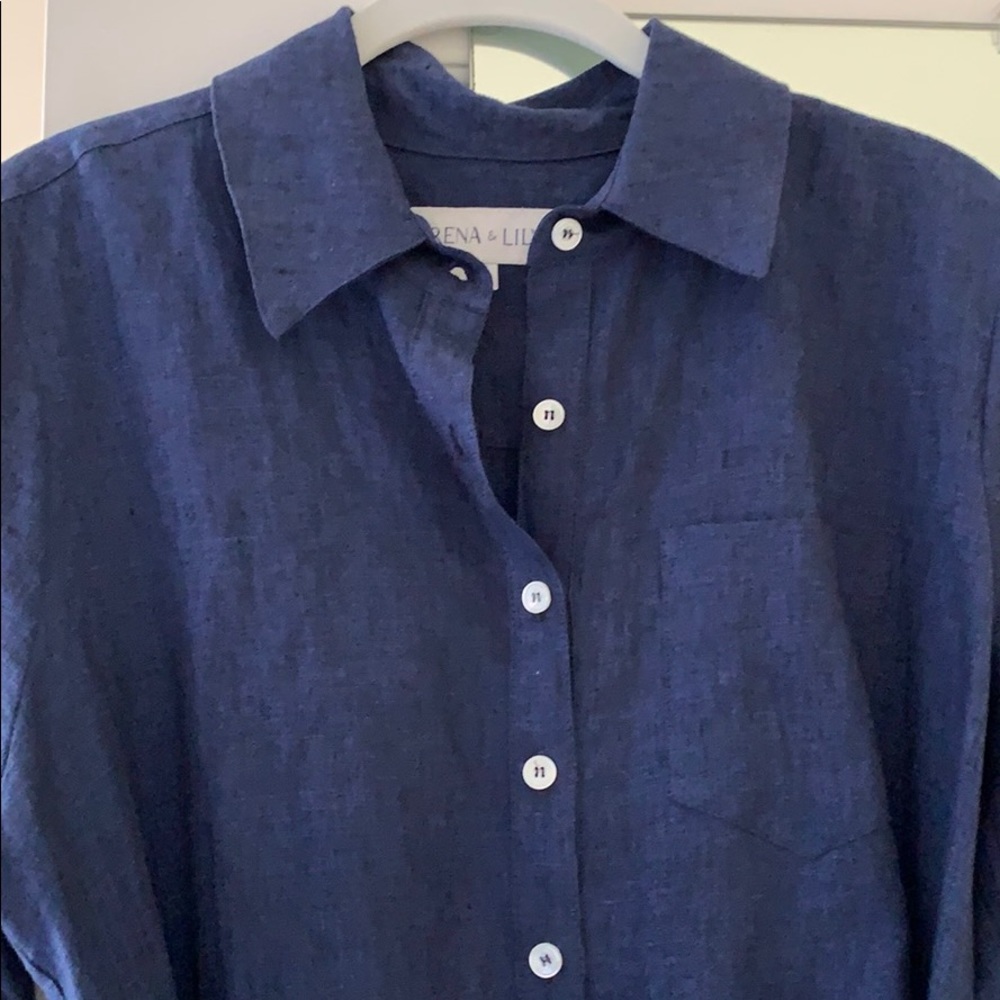 Serena & Lily navy linen shirt dress!!